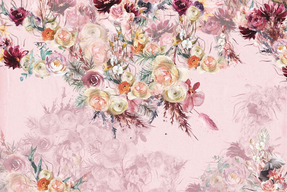 Floral Elegance Pink Vintage Watercolour Mural Wallpaper with Roses and Peonies