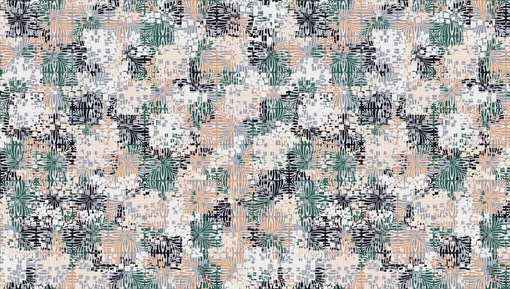 Abstract Floral Leaf Pattern Wallpaper in Green, Orange, and Black Tones