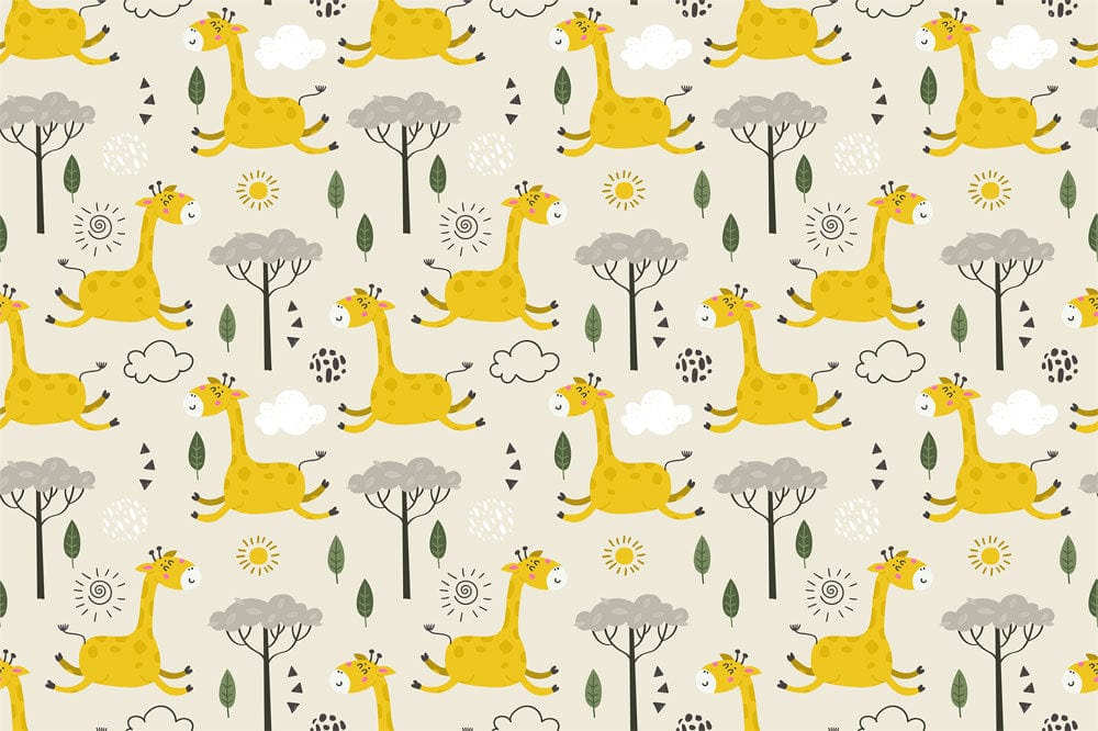 Whimsical Yellow Giraffe Safari Adventure Children's Bedroom Wallpaper Mural