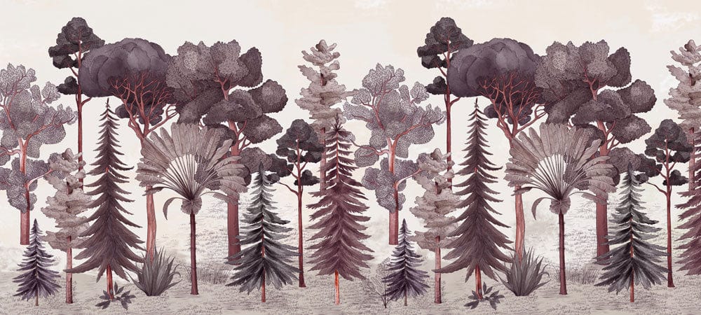 Vintage Forest Dreamscape Mural Wallpaper in Subtle Earthy Tones and Styles