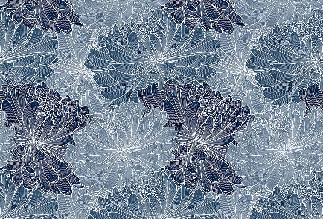 Elegant Blue Floral Wallpaper: Intricate Botanical Pattern for Sophisticated Interiors