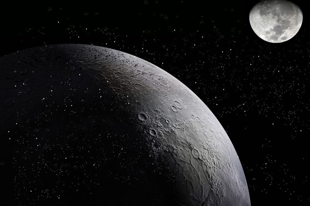 Stunning Lunar Landscape Mural Wallpaper in Monochrome Space Scene Design