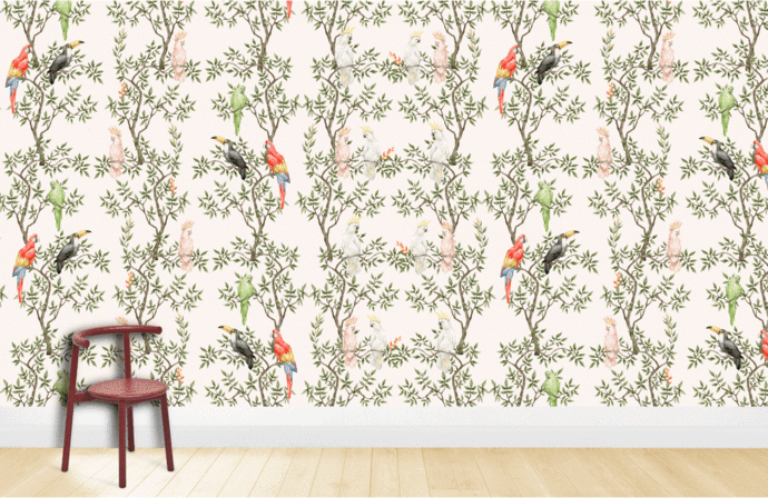 Parrot & Leaf Wallpaper Mural Room
