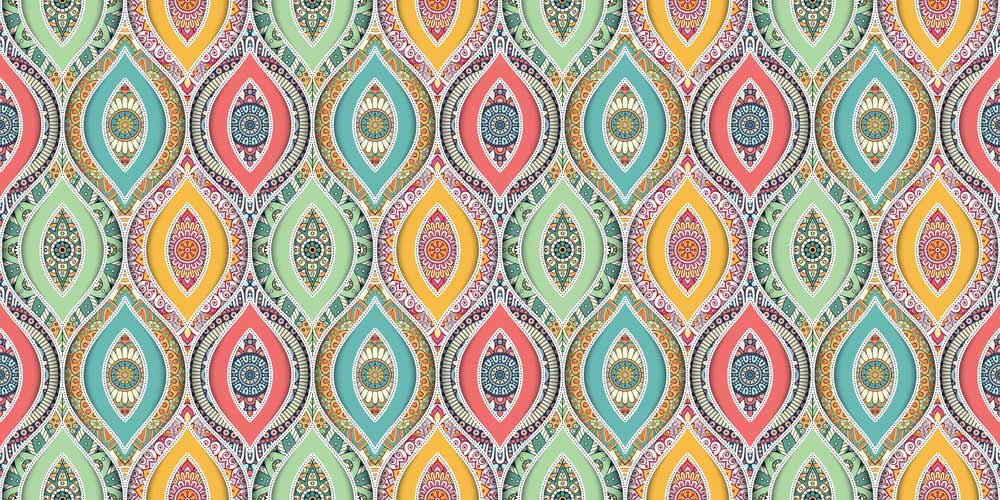 Vibrant Multicoloured Bohemian Geometric Pattern Wallpaper for Trendy Interiors