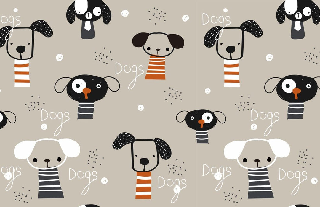 Charming Cartoon Dog Wallpaper: Beige Background with Playful Pooch Patterns