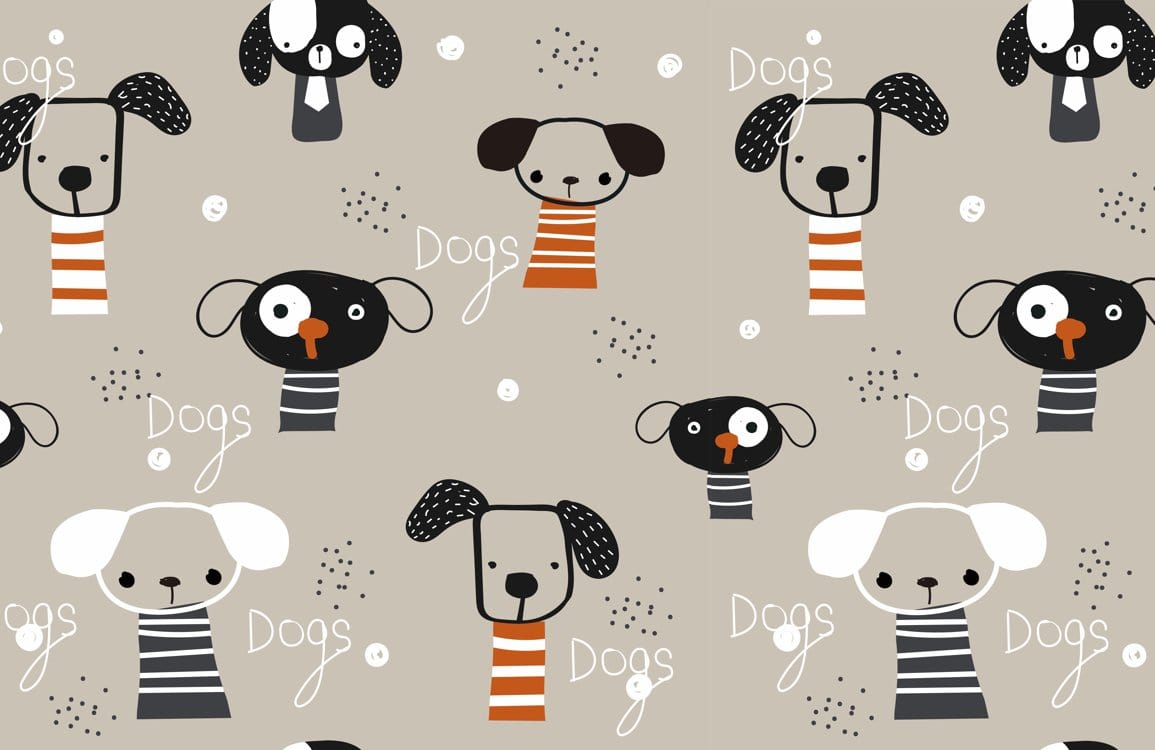 Charming Cartoon Dog Wallpaper: Beige Background with Playful Pooch Patterns