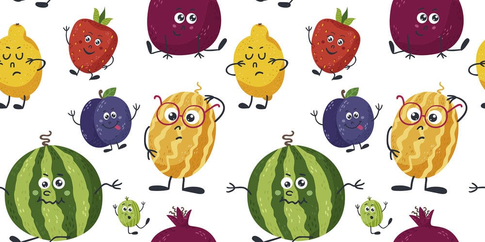 Playful Cartoon Fruit Pattern Wallpaper - Colourful Fun Kids Room Décor