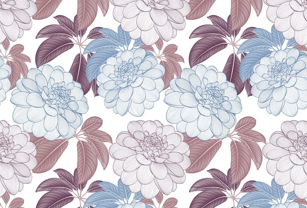 Elegant Vintage Floral Wallpaper with Pastel Blue and Mauve Petals Pattern