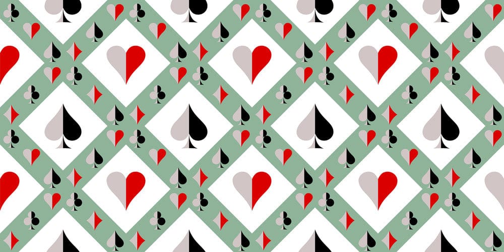 Retro Playing Card Pattern Wallpaper - Green, Red, Black Geometric Design