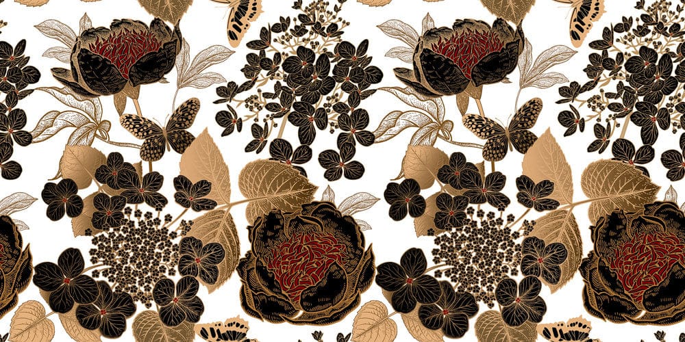 Vintage Floral Elegance: Black and Gold Botanical Pattern Wallpaper