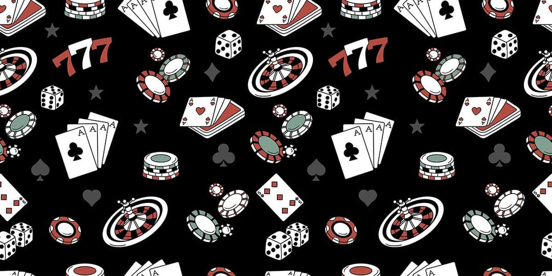 Black Casino Theme Wallpaper with Playing Cards and Poker Chips Pattern