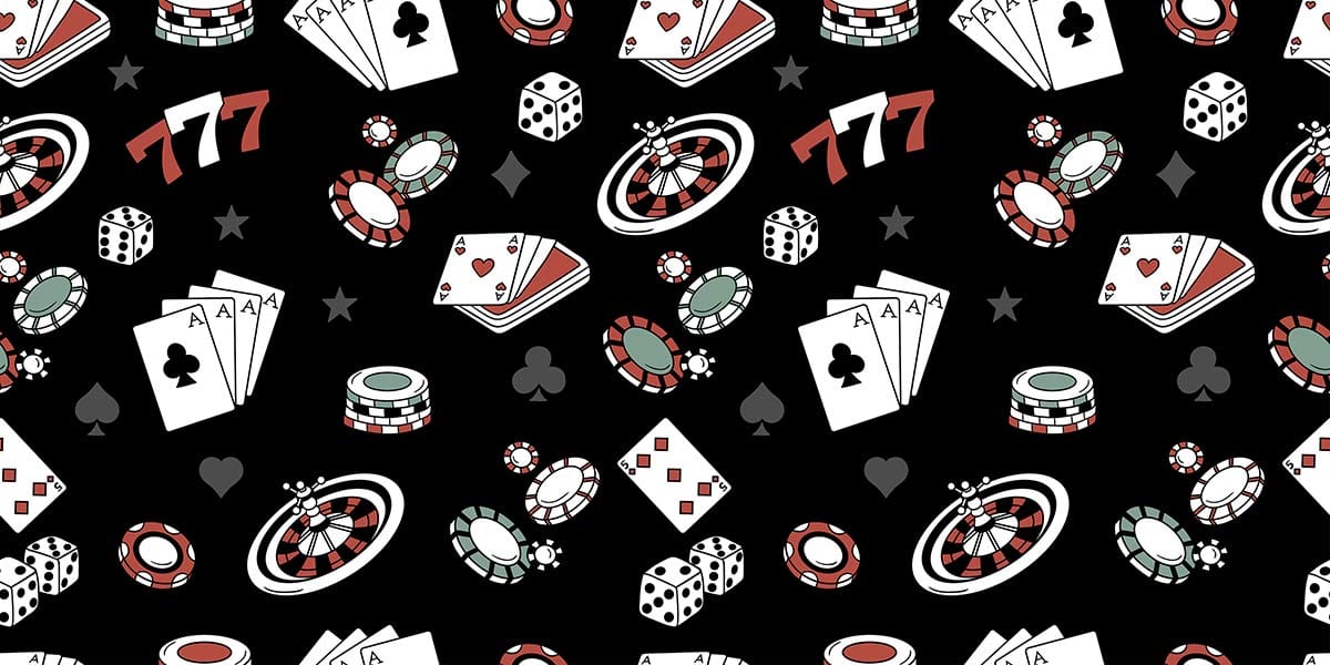 Black Casino Theme Wallpaper with Playing Cards and Poker Chips Pattern