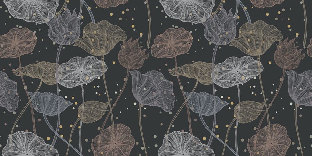 Elegant Dark Botanical Floral Pattern Wallpaper with Subtle Earth Tones Design