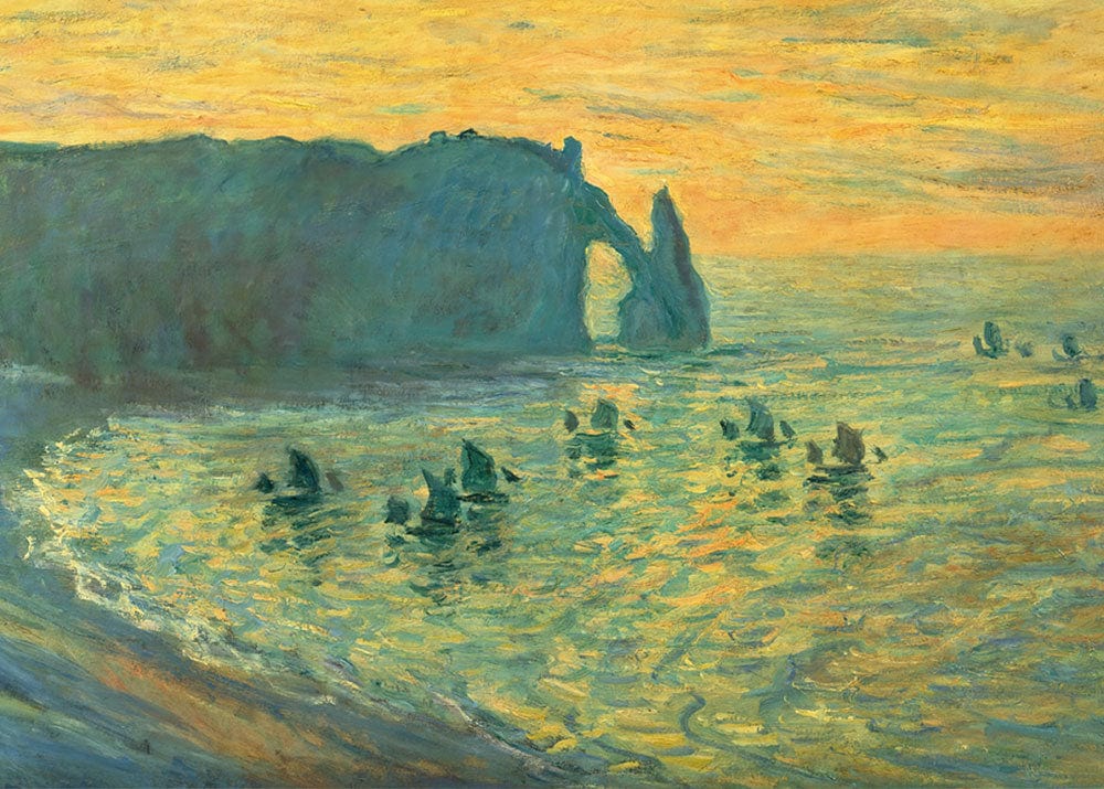 Impressionist Coastal Sunset Wall Mural in Vibrant Blues and Oranges