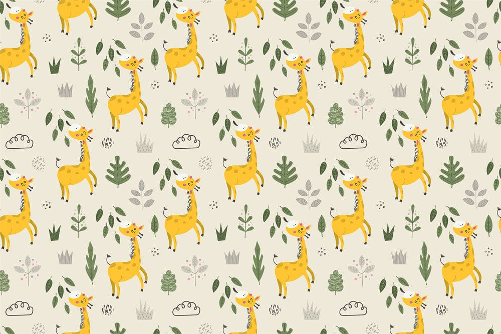 Playful Giraffe Safari Nursery Wallpaper - Whimsical Yellow Woodland Design