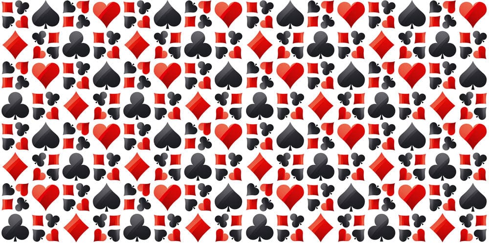 Poker Themed Red and Black Card Suit Pattern Wallpaper Design
