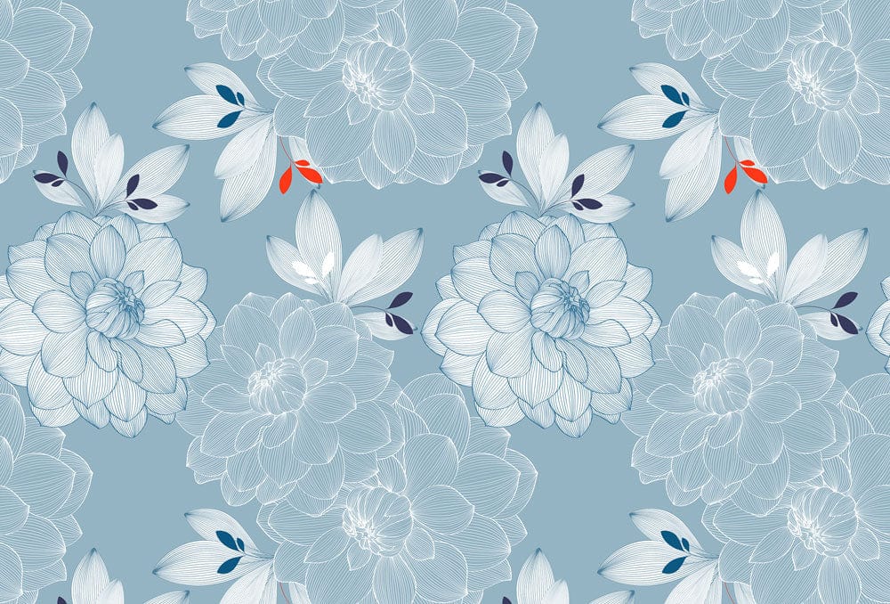 Elegant Blue Floral Pattern Wallpaper with Subtle Botanical Accents Design