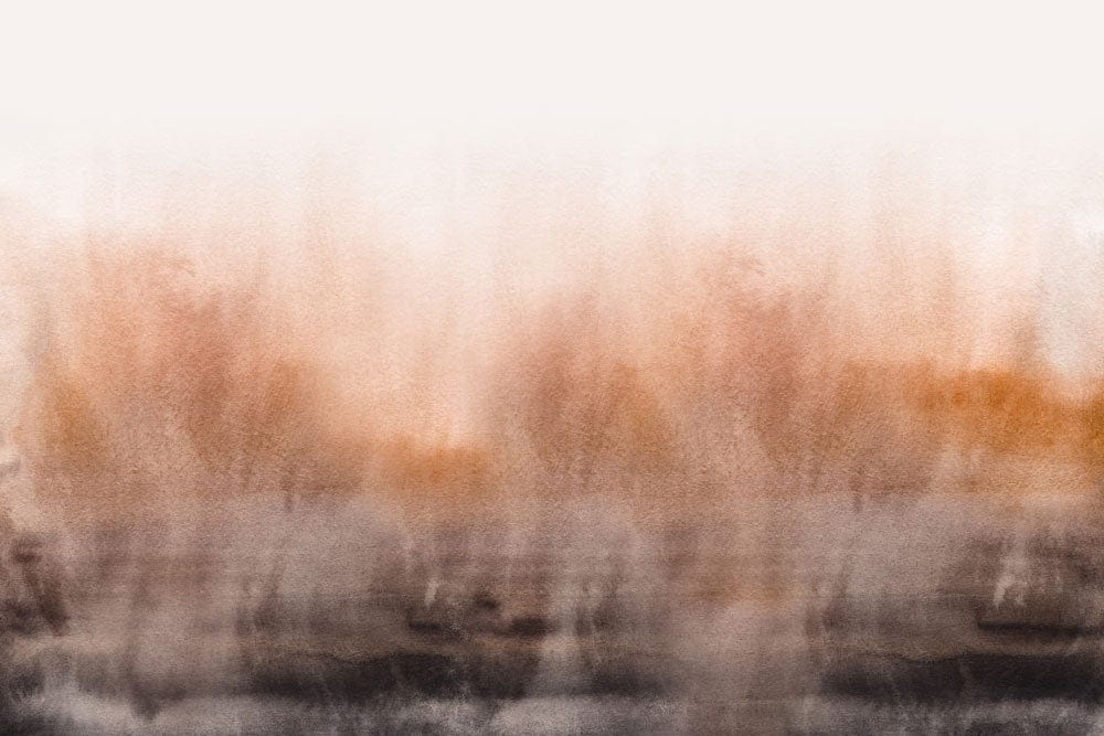 Autumn Mist Landscape Mural Wallpaper - Rustic Watercolour Brown Gradient Design