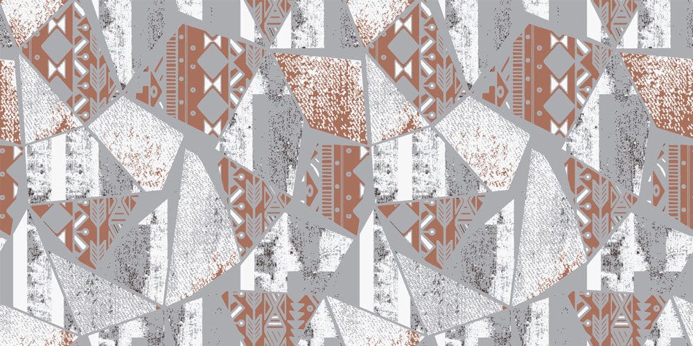 Abstract Geometric Terracotta and Grey Patterned Wallpaper for Modern Interiors