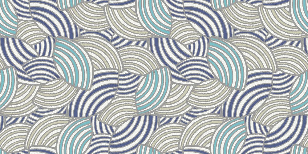 Retro Geometric Waves Wallpaper in Teal and Beige Art Deco Style