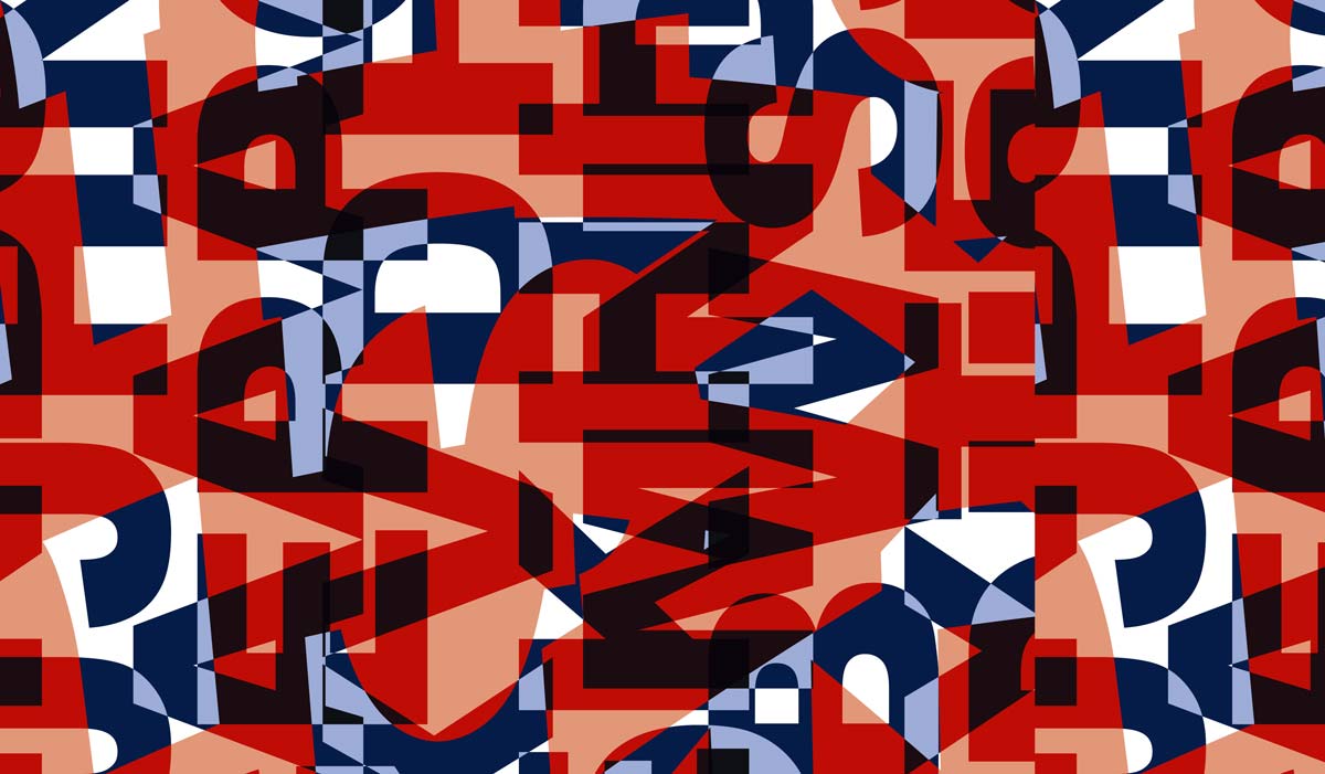 Retro Abstract Geometric Pattern Wallpaper in Red, Blue, and White Design