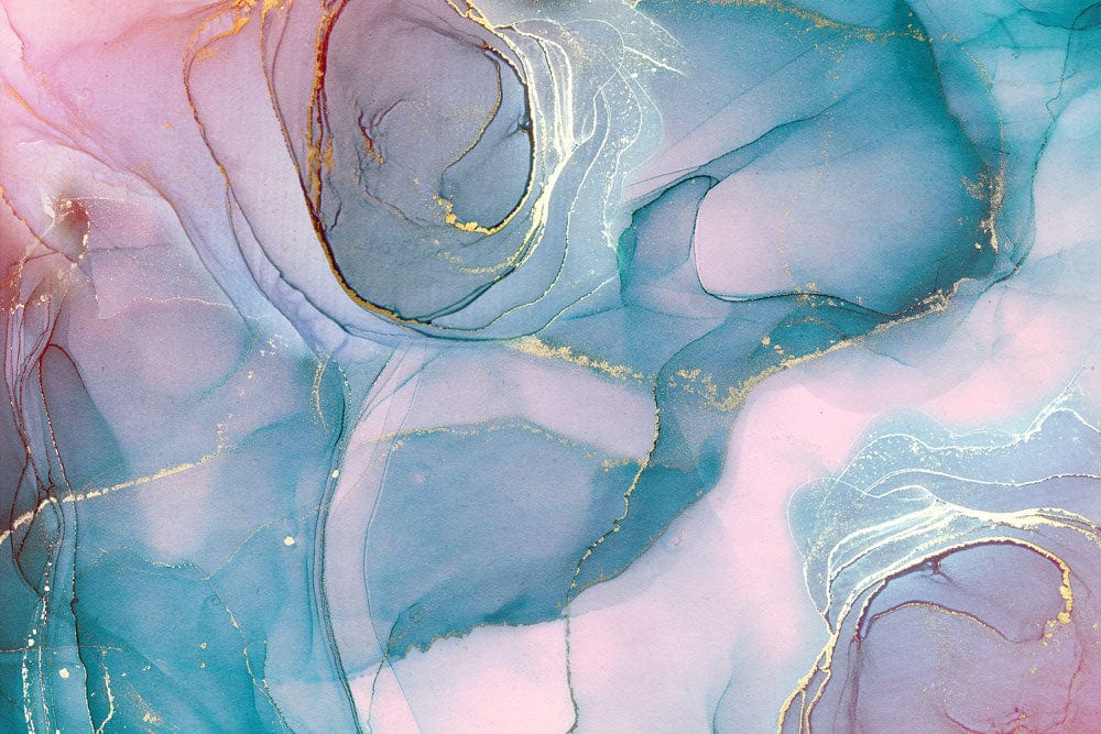 Elegant Abstract Watercolour Marble Mural Wallpaper in Blue and Pink Tones