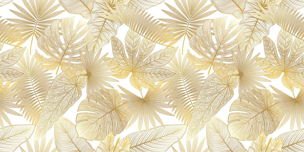 Elegant Gold Tropical Leaf Pattern Wallpaper - Chic Exotic Décor Design