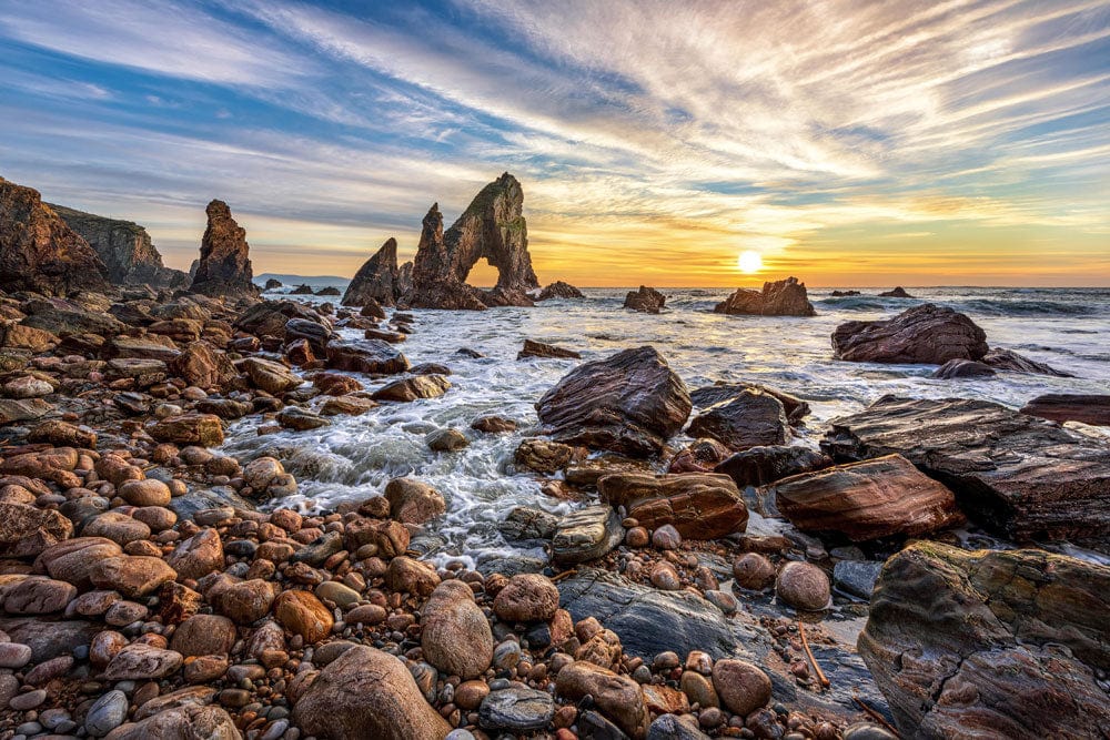 Sunset Coastal Landscape Mural Wallpaper with Dramatic Rock Formations