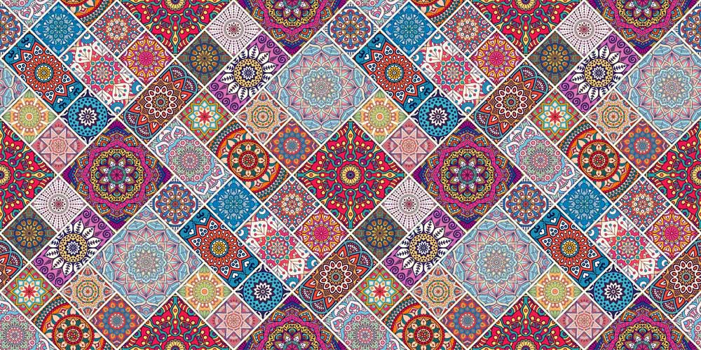 Vibrant Multicolour Geometric Pattern Mural Wallpaper - Bohemian Style Décor