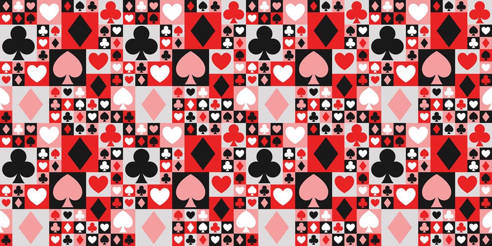 Retro Playing Card Pattern Wallpaper in Red, Black and Pink Design