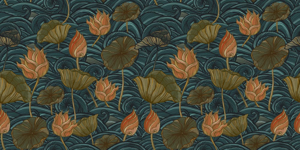 Lotus In Wave Wallpaper Mural