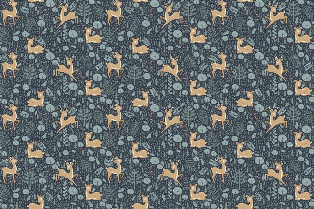 Charming Woodland Deer Pattern Wallpaper - Soft Blue and Beige Design