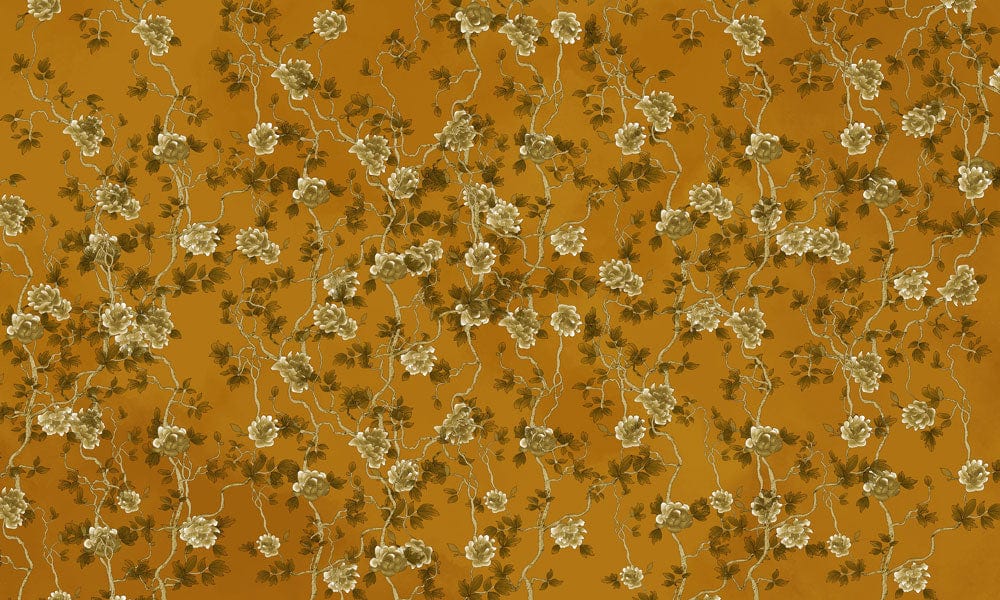 Vintage Floral Vines Wallpaper in Rich Gold and Elegant Green.