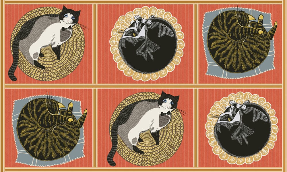 Vintage Cat Elegance: Quirky Art Deco Mural in Warm Tones