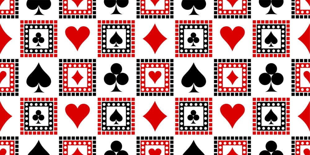 Poker Hearts and Spades Red and Black Retro Pattern Wallpaper Design
