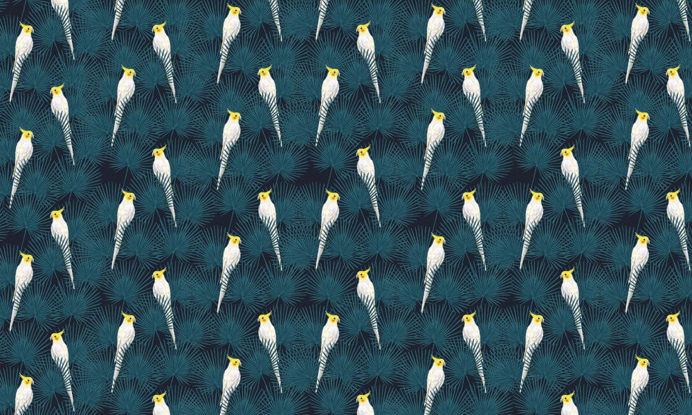 Parrots on Leaves Wallpaper Mural