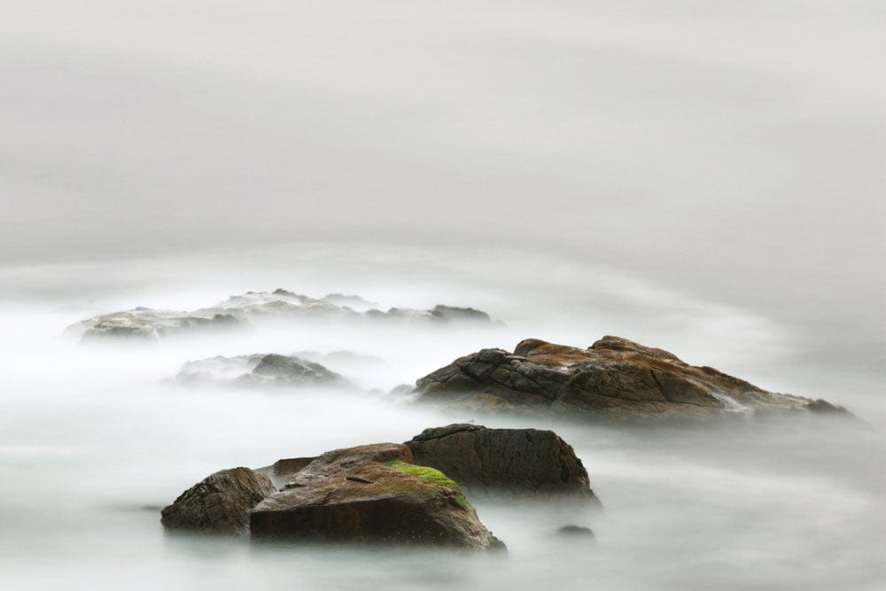 Ethereal Coastal Rocks Misty Seascape Grey Mural Wallpaper Décor
