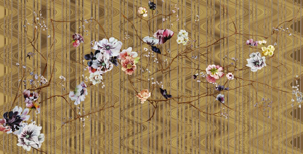 Elegant Gold Floral Pattern Wallpaper with Botanical Vintage Design Artistry