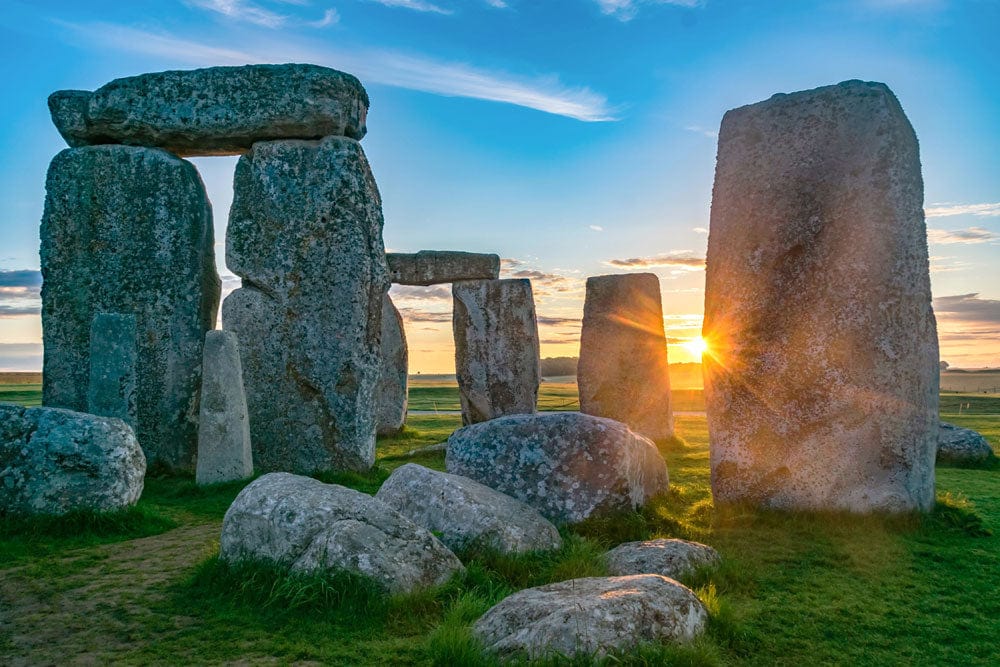 Sunlit Stonehenge Scenic Mural Wallpaper - Ancient Serenity in Vibrant Colours
