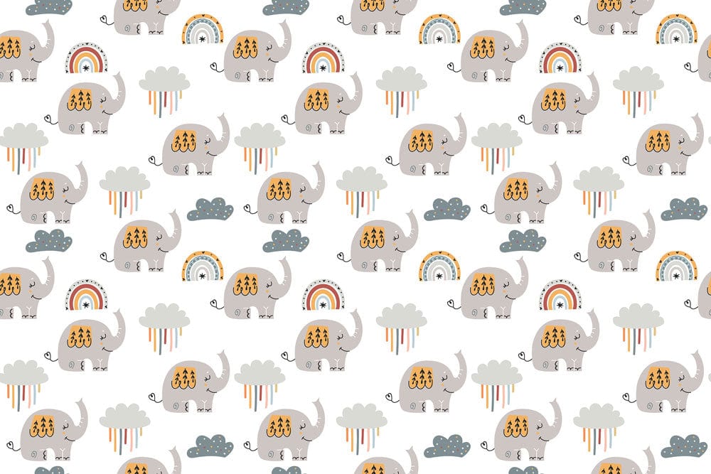 Playful Elephant and Rainbow Pattern Child's Room Nursery Wallpaper