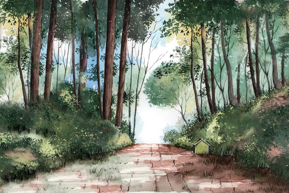 Forest Path Tranquil Escape Mural Wallpaper in Green and Brown Tones
