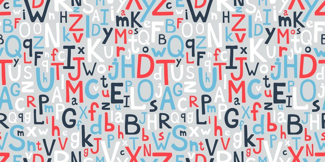 Colourful Alphabet Typography Kids' Room Educational Wallpaper Mural in Blue and Red
