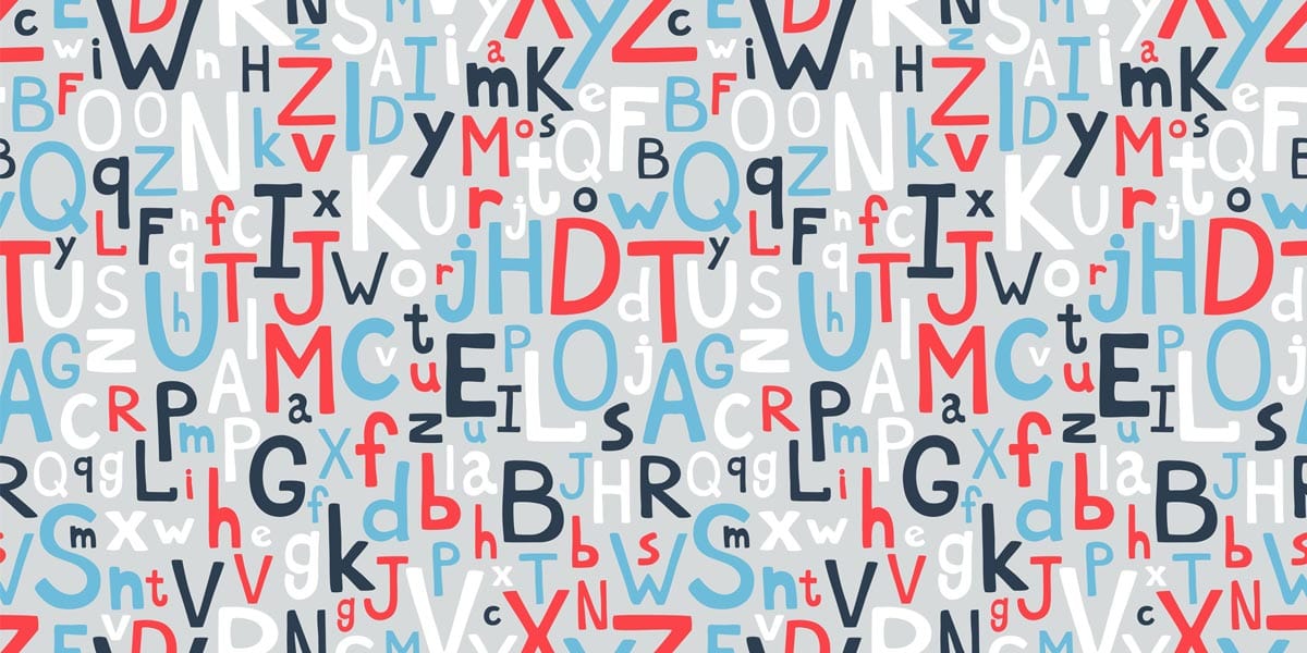 Colourful Alphabet Typography Kids' Room Educational Wallpaper Mural in Blue and Red