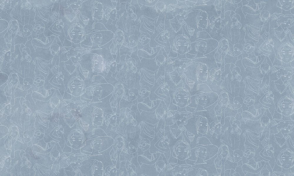 Elegant Blue Abstract Faces Wallpaper with Subtle Line Art Pattern