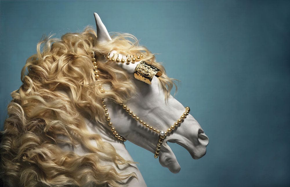 Golden Majestic Horse Portrait Mural Wallpaper in Elegant Classic Style