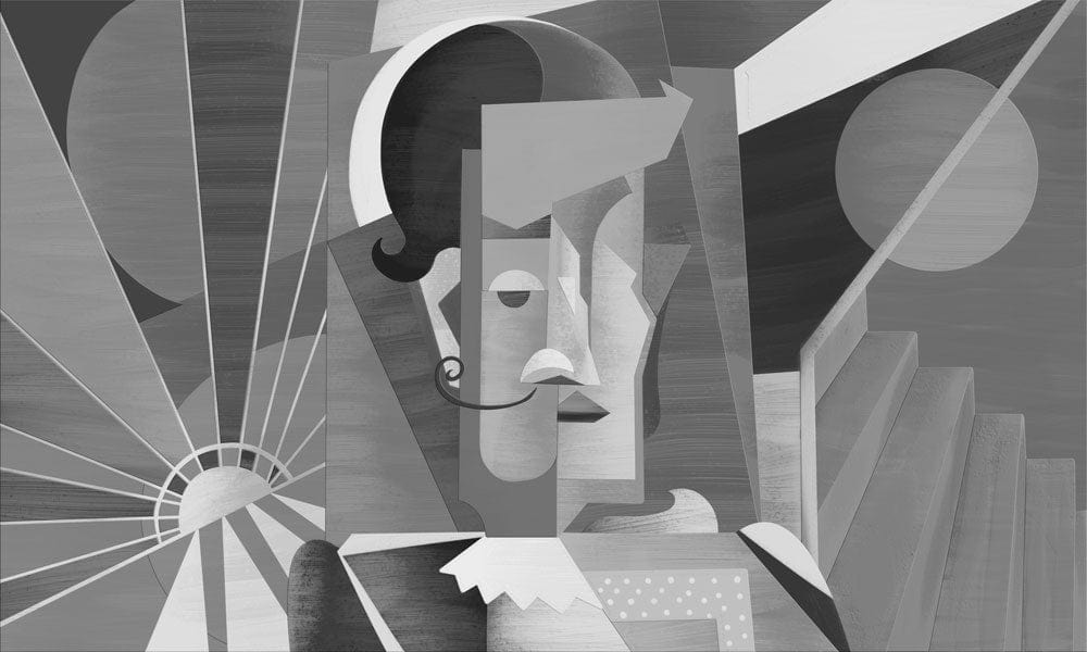 Monochrome Geometric Abstract Art Deco Cubist Mural Wallpaper Design
