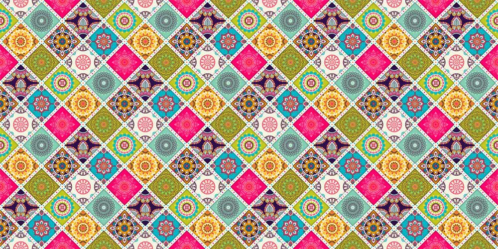 Colourful Geometric Mosaic Pattern Wallpaper - Vibrant Bohemian Style Decor