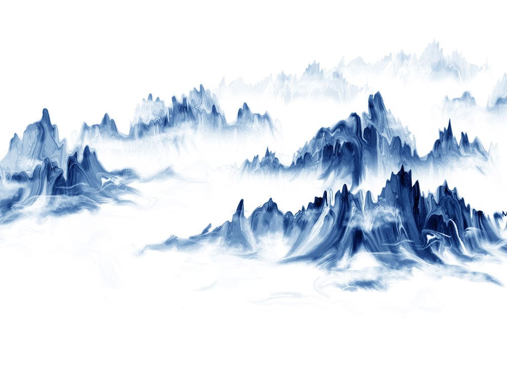 Serene Blue Mountain Mist Mural Wallpaper - Calming Landscape Design