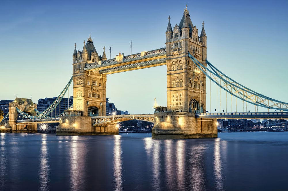 London Tower Bridge Nightscape Mural Wallpaper - Elegant Blue Tones
