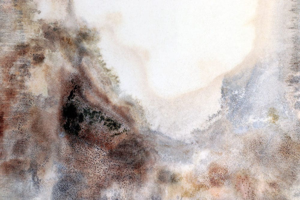 Watercolour Misty Mountain Landscape Mural Wallpaper in Earthy Tones Artistic Design